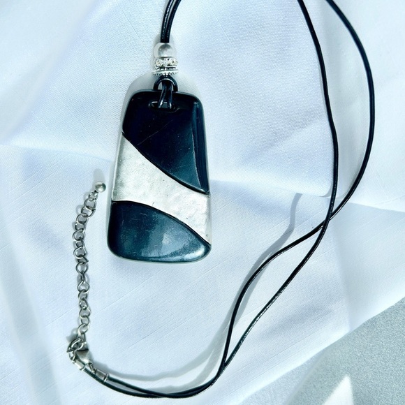 Chico's Black & Silver Abstract Pendant Necklace - Picture 3 of 5